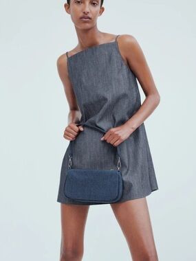 Zara Denim Blue Mini Dress with Spaghetti Straps